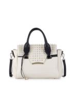 Rian Axelle Studded Flap-top Satchel Bag, White, Women's