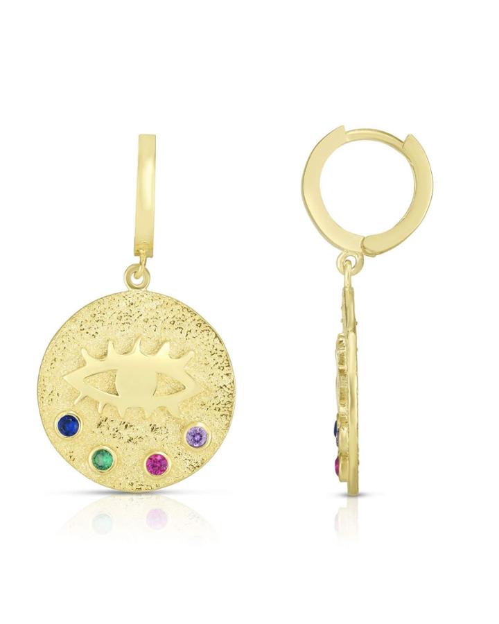 Gold-plated Evil Eye Coin Huggie Earrings