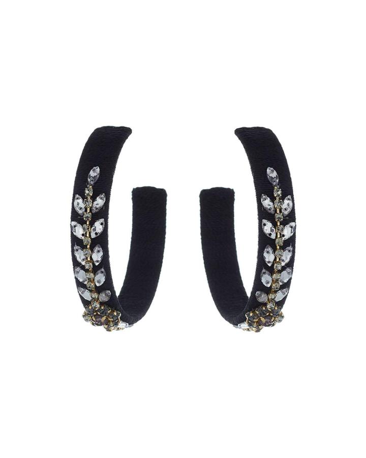 Crystal Beaded Hoop Earrings, Black