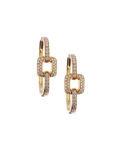 Piece 18k Yellow Gold Square Diamond Station Hoop Earrings,