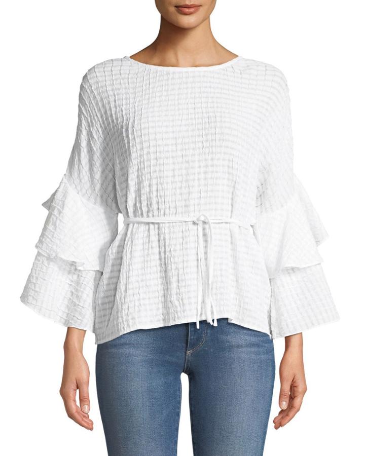 Tiered-ruffle Sleeve Tie-waist Blouse