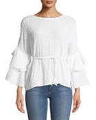 Tiered-ruffle Sleeve Tie-waist Blouse