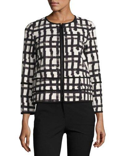 Aisha Grid-print Jacket, White