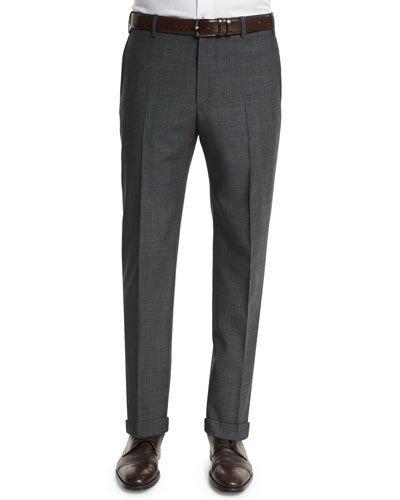 Parker Micro Box-check Trousers, Gray