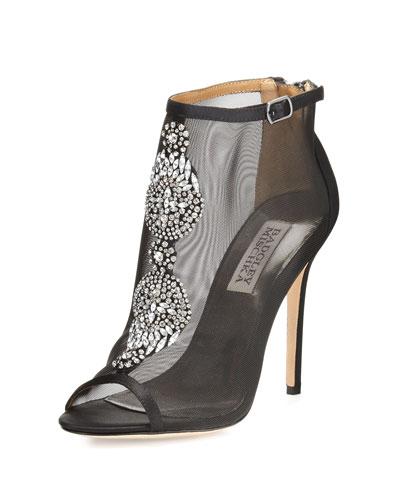 Rana Crystal Mesh Bootie, Black