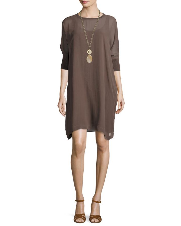 Silk Georgette Round-neck Shift Dress,