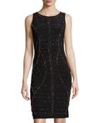 Sleeveless Beaded Sheath Dress, Black