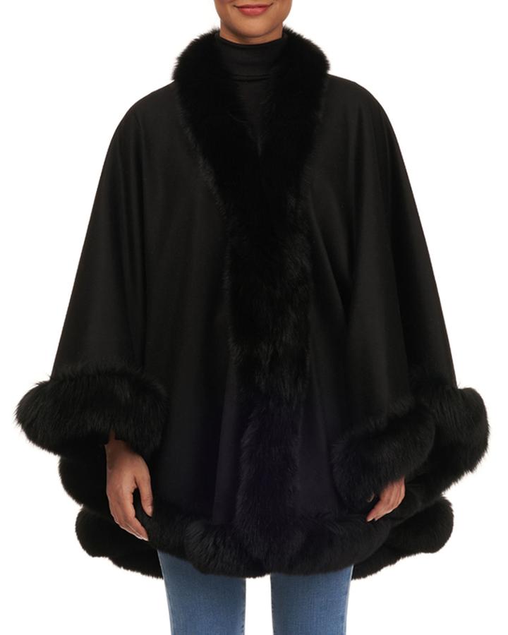 Wool Cape With Fox Fur Trim