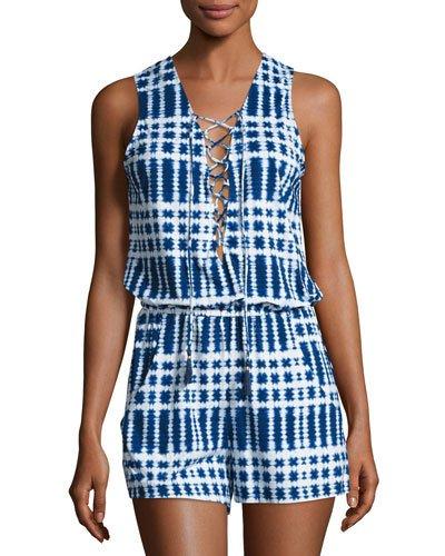 Moody Blues Lace-up Romper, Navy