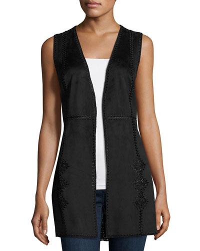 Whipstitch Faux-suede Vest, Black