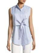 Sleeveless Striped Tie-front Poplin