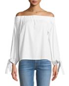 Off-the-shoulder Tie-cuff Poplin Top