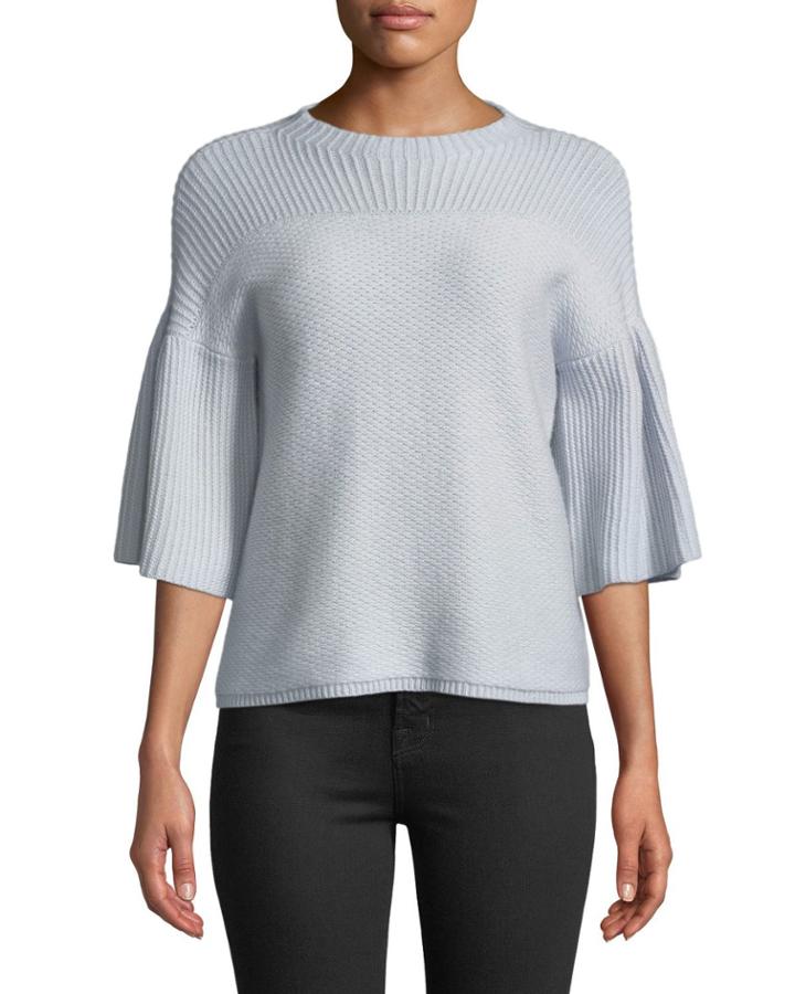 Cashmere 3/4-bell Sleeve Mixed-stitch Sweater,