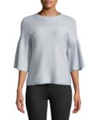 Cashmere 3/4-bell Sleeve Mixed-stitch Sweater,