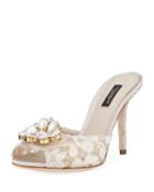 Keria Jeweled Lace High-heel Slide Sandals - White