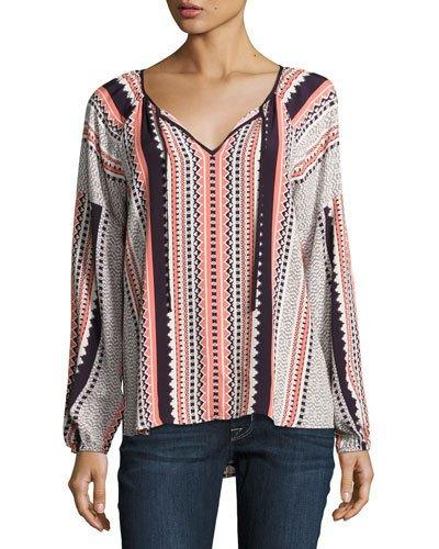 Patchwork Boho Long-sleeve Blouse,