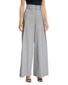 Pleated High-waist Check Wide-leg Trousers