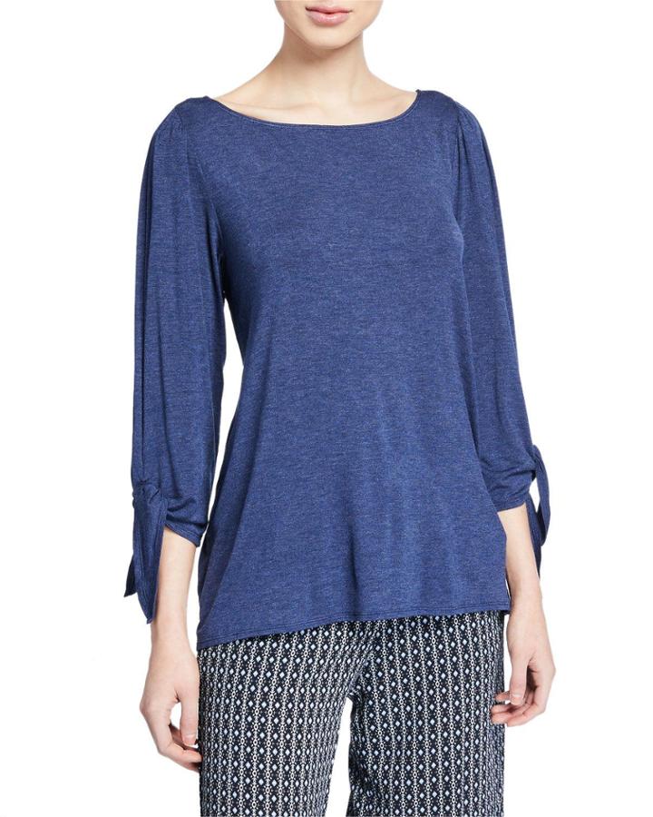 Boat-neck Long-sleeve Top With Ties