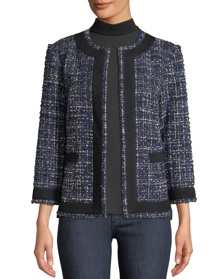 Petite Tweed Knit Jacket W/ Border Trim