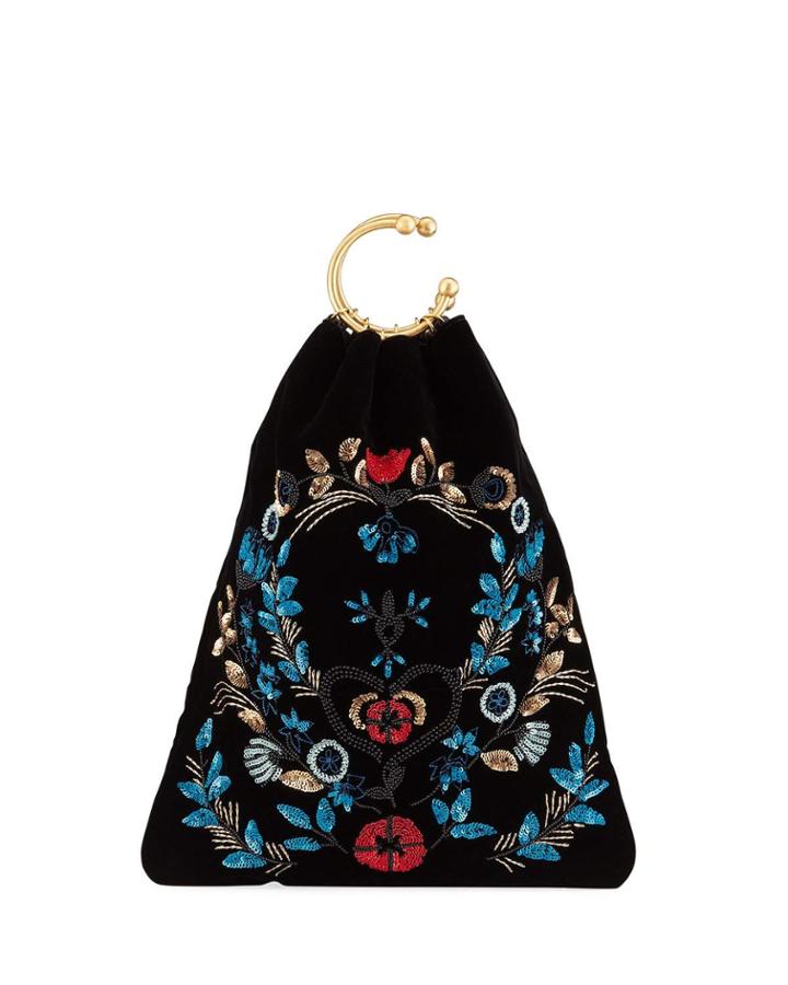 Floral-sequin Clutch Bag