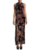 Floral-print Velvet Gown
