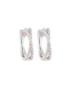 18k White Gold Diamond Crisscross Hoop Earrings
