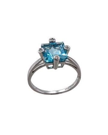 Square 2.11 Blue Topaz & Diamond Ring,