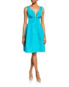 Open Back Fit-and-flare V Neck Dress