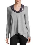 Cowl-neck Pullover Top, Dark Gray