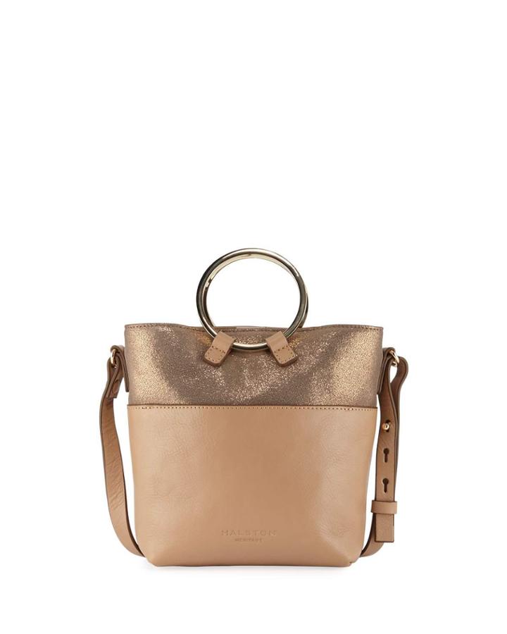 Leather Ring-handle Crossbody Bucket Bag