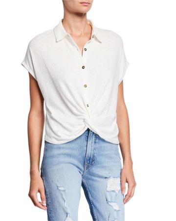 Short-sleeve Button-front Knot Top