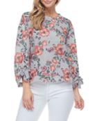 Floral-printed Sweatshirt With Tie-sleeve Detail