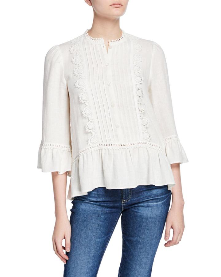 Linen Pleated 3/4-sleeve