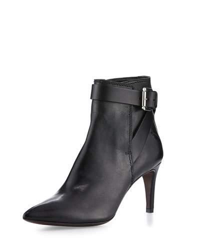 Pointed-toe Leather Ankle Bootie, Black