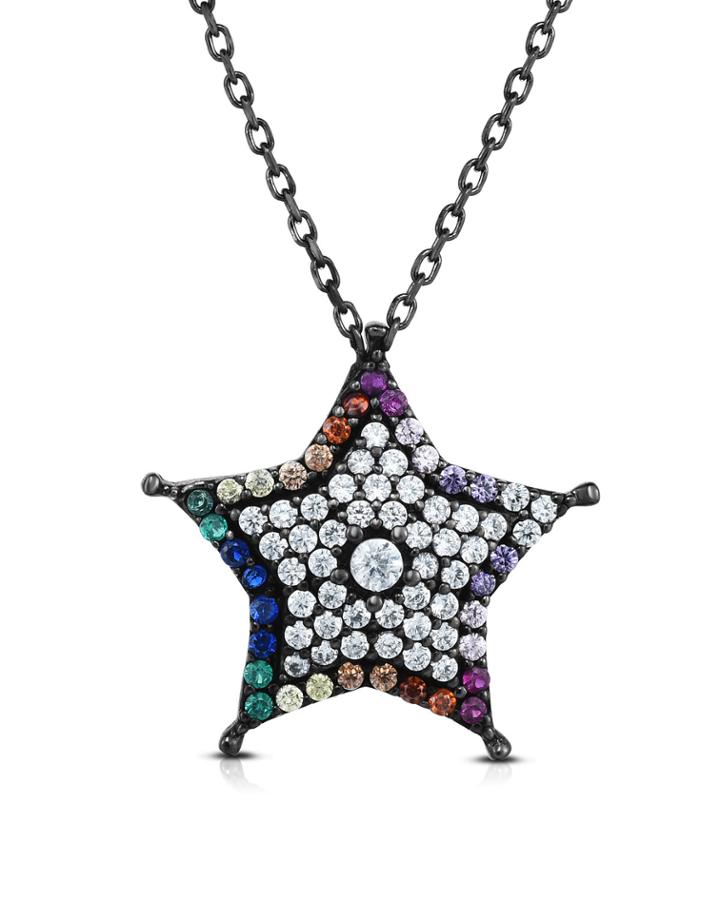 Cubic Zirconia Star Pendant Necklace, Black/multi