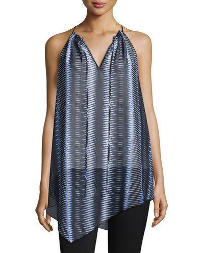 Liz Striped Asymmetric Top, Ivory/black