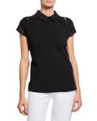 Short-sleeve Knit Top With Collar & Embroidered Yoke