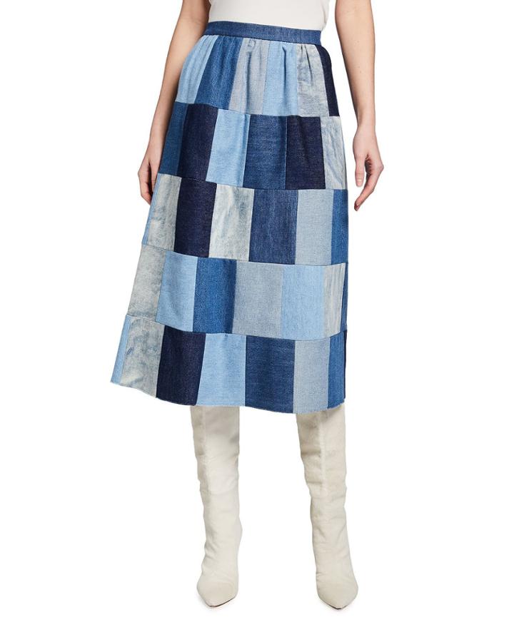 Patchwork Denim Pattern Midi Circle