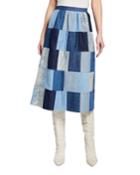 Patchwork Denim Pattern Midi Circle