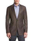 Plaid Wool Two-button Sport Coat, Light Rust Brown