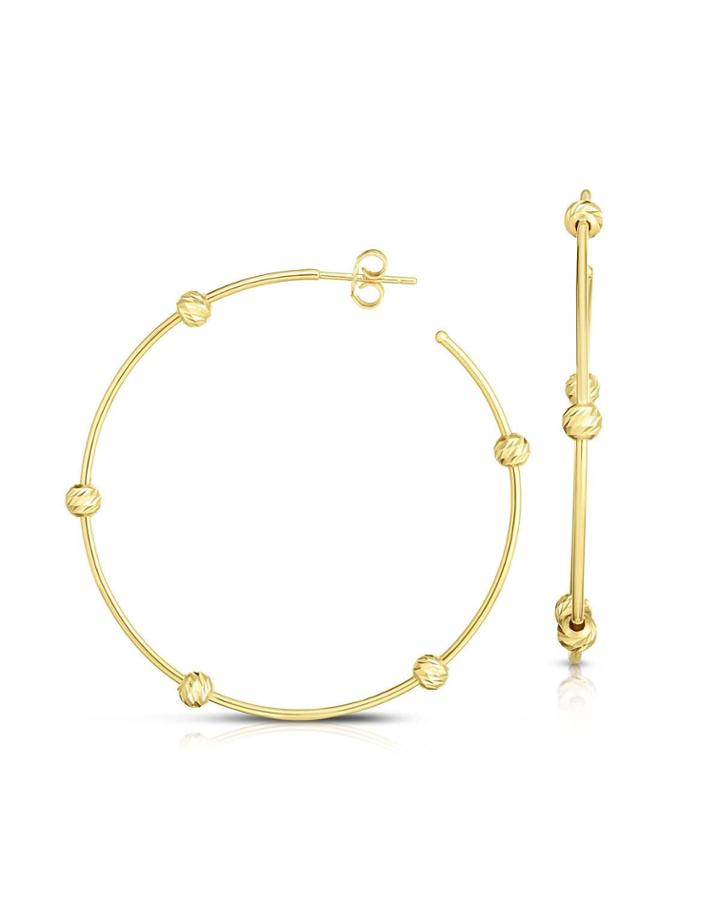 14k Skinny Beaded Hoop Earrings