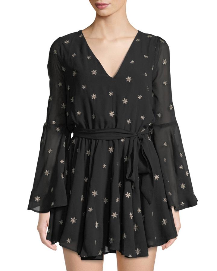 Lila Star-embroidered Bell-sleeve
