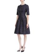 Elbow-sleeve Floral-jacquard Fit-and-flare Cocktail Dress