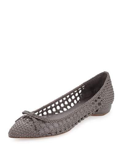 Shana Woven Leather Flat, Fog