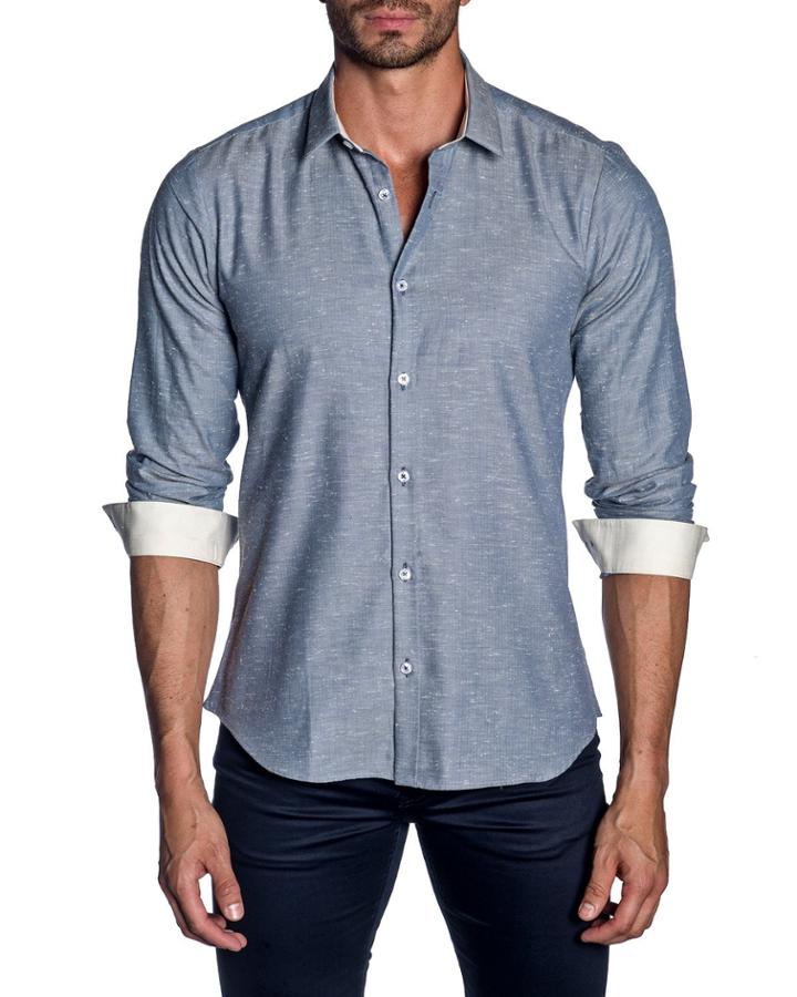 Men's Modern-fit Speckled Long-sleeve Shirt With Contrast Cuffs