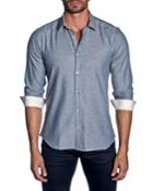Men's Modern-fit Speckled Long-sleeve Shirt With Contrast Cuffs