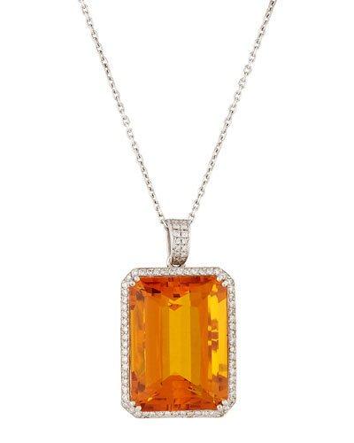18k Emerald-cut Citrine & Diamond Pendant Necklace,