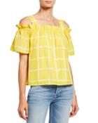 Grid Off-the-shoulder Short-sleeve Cold-shoulder Top