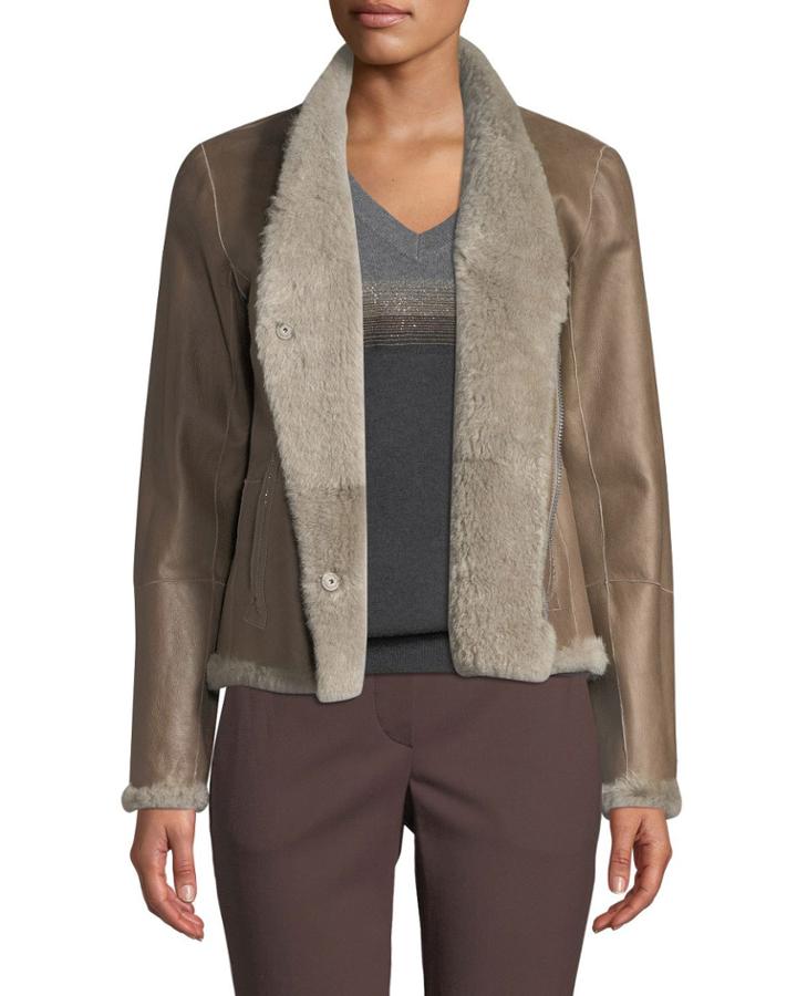 Frosty Effect Shearling Fur-trim