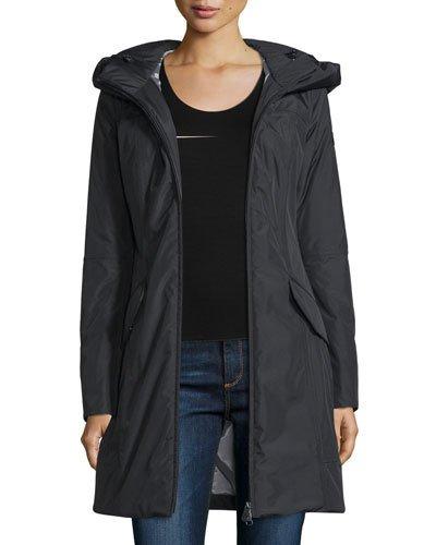 Hooded Zip-front Parka, Nero